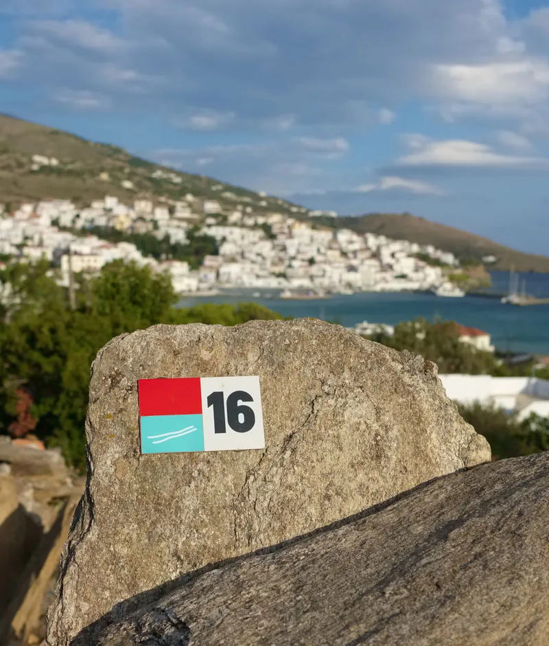 A hiking trail on Andros overlooking Batsi