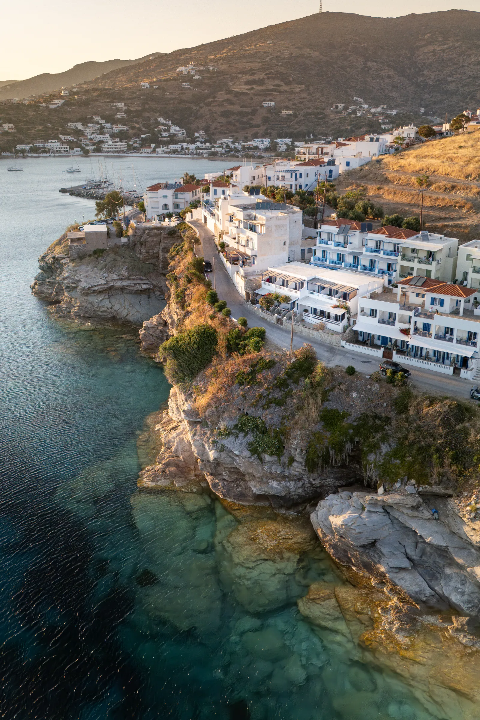 Panoramic view of Batsi, Andros overlooking the Aegean